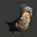 Natural Wood Stone Stump Sculpture With Orange Mushrooms And Detailed Texture