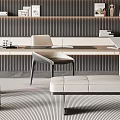 Modern Home Office Desk Setup With Laptop Desk Lamp Chair And Decorative Books
