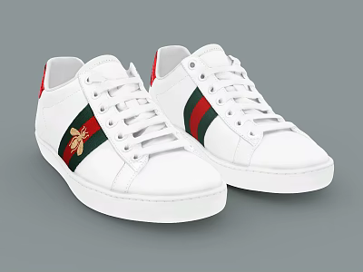 White Casual Sneakers With Red Green Stripes And Bee Emblem Design 3d model