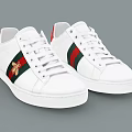 White Casual Sneakers With Red Green Stripes And Bee Emblem Design