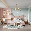 Pink And Green Kids Room Interior With Star Decor Bed Chandelier Desk And Stuffed Toys