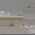 Elegant Bakery Display Shelves With Glass Cases And Pastry Storage Racks