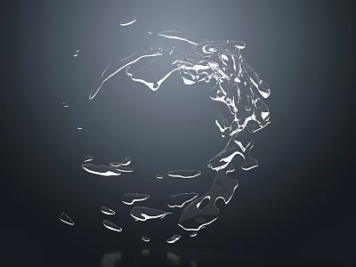 Transparent Liquid Splash in Dynamic Abstract Fluid Form on Dark Background 3d model