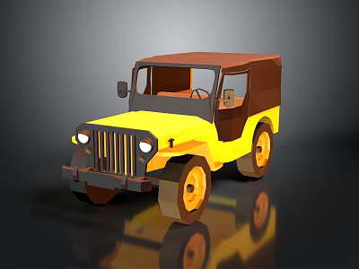 Vintage Yellow and Brown Jeep 3D Model with Open Top and Retro Design 3d model