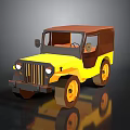 Vintage Yellow and Brown Jeep 3D Model with Open Top and Retro Design