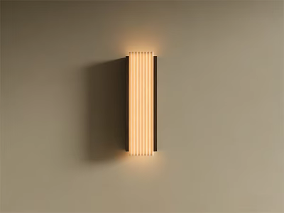 Long Striped Modern Wall Sconce With Warm Lighting Mounted On Beige Wall 3d model