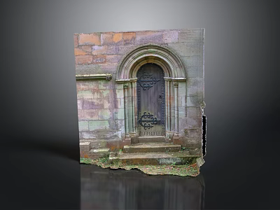 Ancient Stone Wall Structure Featuring Arched Doorway Dark Wooden Door And Stone Steps 3d model