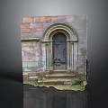 Ancient Stone Wall Structure Featuring Arched Doorway Dark Wooden Door And Stone Steps