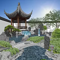 Traditional Chinese Garden Featuring Rockery Stones Pavilion Small Bridge And Flowing Water