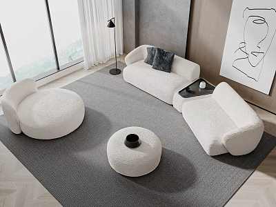 Modern Living Room Curved Sofa And Round Coffee Table Set With Floor Lamp Wall Art 3d model