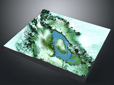 Detailed 3D Terrain Map Featuring Mountain Ranges And Central Lake 3d model