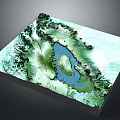 Detailed 3D Terrain Map Featuring Mountain Ranges And Central Lake