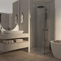 Modern Bathroom With Arch Niche Gray Walls Bathtub And Towel