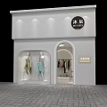Modern Clothing Store Interior With Arched Doorways Clothes Racks Bar Counter And Display Shelves