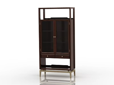 Elegant Modern Wooden Wine Cabinet With Glass Display Doors And Metal Legs Design 3d model