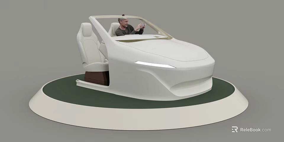White Cockpit Style Commercial Equipment With Streamlined Design Seats Operator Control And Circular Platform 3d model 