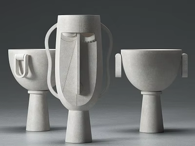 Modern Abstract Ceramic Vessels With Tall Pedestal Bases And Symmetric Handles 3d model