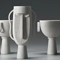 Modern Abstract Ceramic Vessels With Tall Pedestal Bases And Symmetric Handles
