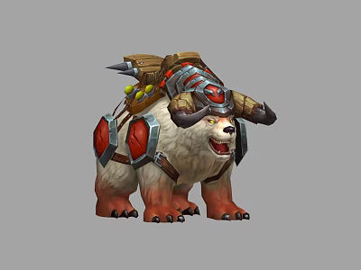 Fantasy White Bear Mount Game Character With Brown Legs Horns Red Armor And Saddle 3d model