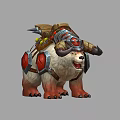 Fantasy White Bear Mount Game Character With Brown Legs Horns Red Armor And Saddle