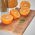 Fresh Orange Juice In Glasses And Pitcher With Sliced Oranges On Wooden Cutting Board