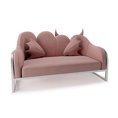 Pink Multi-Seat Sofa with Scalloped Backrest Silver Metal Frame and Pointed Cushions 3d model