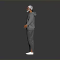 3D Male Character Model Standing In Gray Hoodie Sweatpants With White Hair