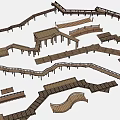 Wooden Landscape Bridge Designs With Curved Shapes Railings And Various Structures