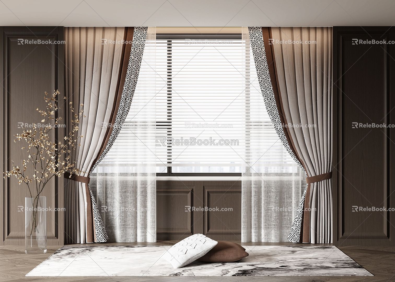 New Chinese Curtain Fabric Curtain Color-matching Curtain Gauze Curtain model