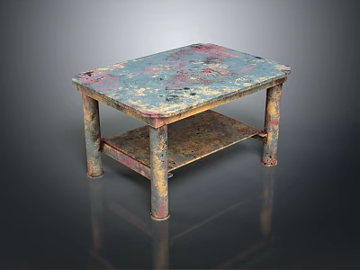 Vintage Distressed Coffee Table With Colorful Paint Finish And Metal Frame 3d model