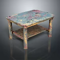 Vintage Distressed Coffee Table With Colorful Paint Finish And Metal Frame