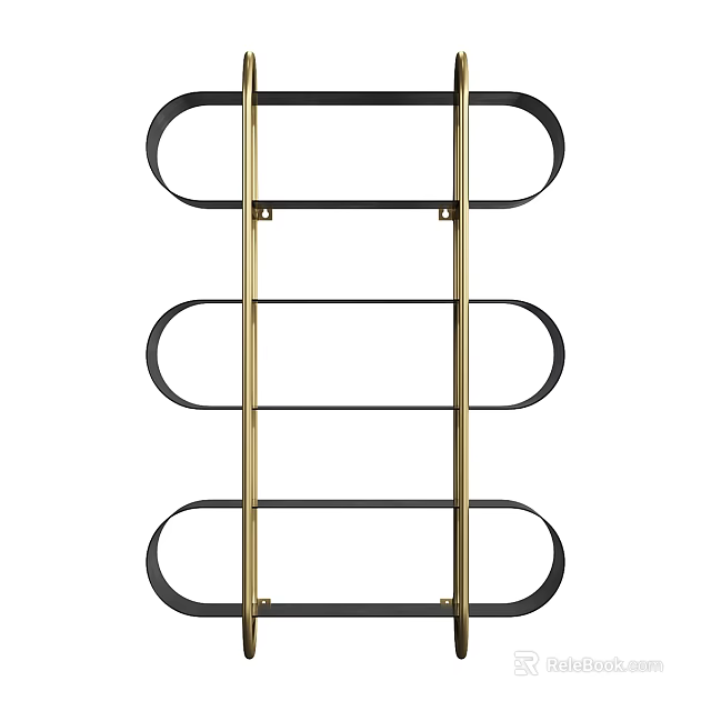 Modern Black And Gold Metal Shelf With Multi Tier Circular Design Elements 3d model
