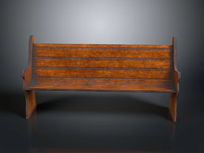 Classic Solid Wood Bench With Backrest And Simple Design Details 3d model