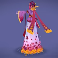 Elegant Fantasy Female Character In Purple Pink Traditional Outfit With Floating Petals And Ribbons