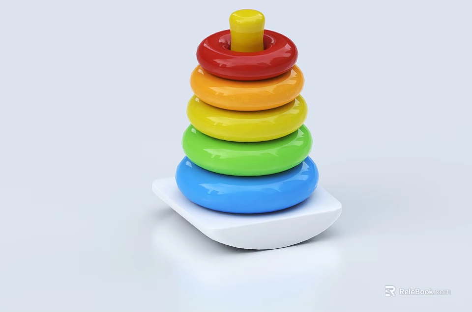 Colorful Stacking Rings Toy with White Base and Bright Color Layers 3d model 