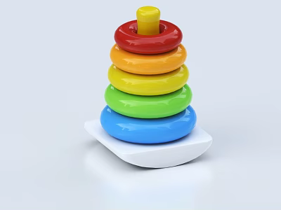 Colorful Stacking Rings Toy with White Base and Bright Color Layers 3d model