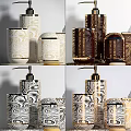 Stylish Bathroom Toiletries Set With Patterned Dispensers Soap Dishes Tissue Boxes