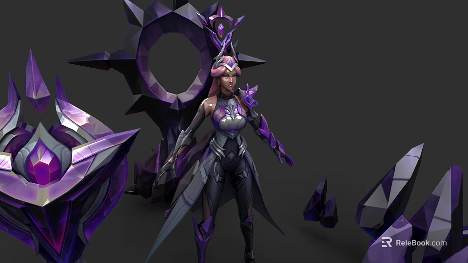 Game and Movie Character With Purple Black Spiked Structures Decorative Helmet And Fitted Battle Suit 3d model 