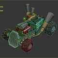 Teal Modified Off Road Vehicle Design With Large Tires Rocket Exhaust Pipes And Exposed Engine