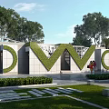 Green Plant Covered Letter Sculpture In Outdoor Park With Trees Lawn And People