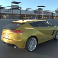 Golden Sleek Sports Car With Modern Design And Luxury Wheels Outdoor