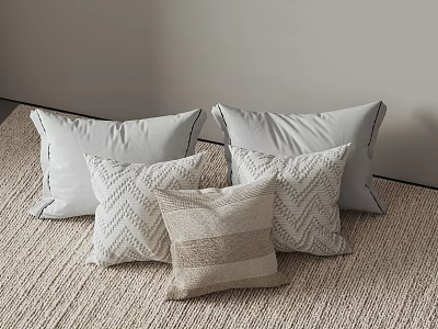 Minimalist Light Gray Beige Pillows With Textured Patterns On Soft Carpet Floor 3d model