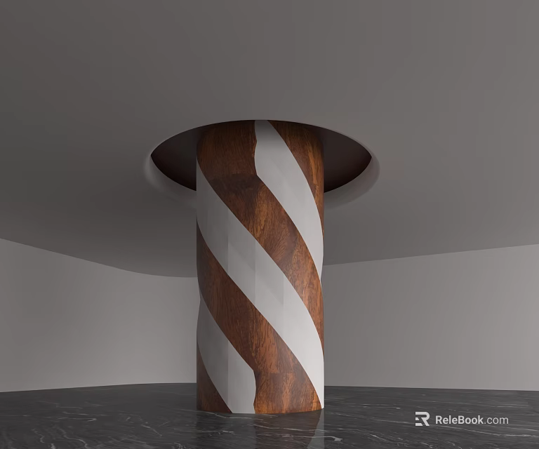 Modern Wooden Column with White Diagonal Stripes in Minimalist Interior Design 3d model 