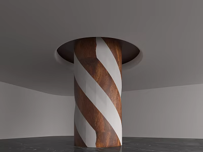 Modern Wooden Column with White Diagonal Stripes in Minimalist Interior Design 3d model