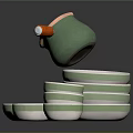 Stylish Modern Dinnerware Set Green And White With Stackable Bowls Plates And Handle Pitchers