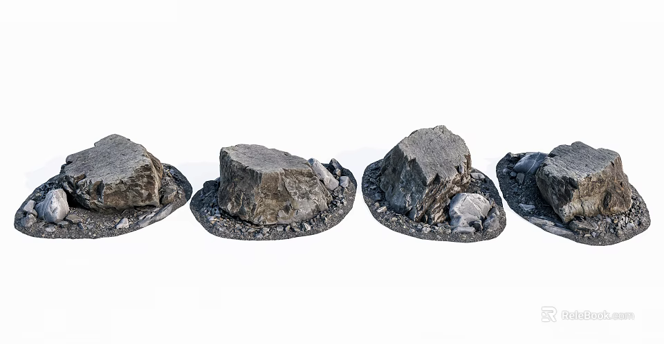 Stone Wood Decorative Ornaments With Natural Texture Round Base Set of Four 3d model 