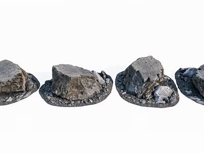 Stone Wood Decorative Ornaments With Natural Texture Round Base Set of Four 3d model