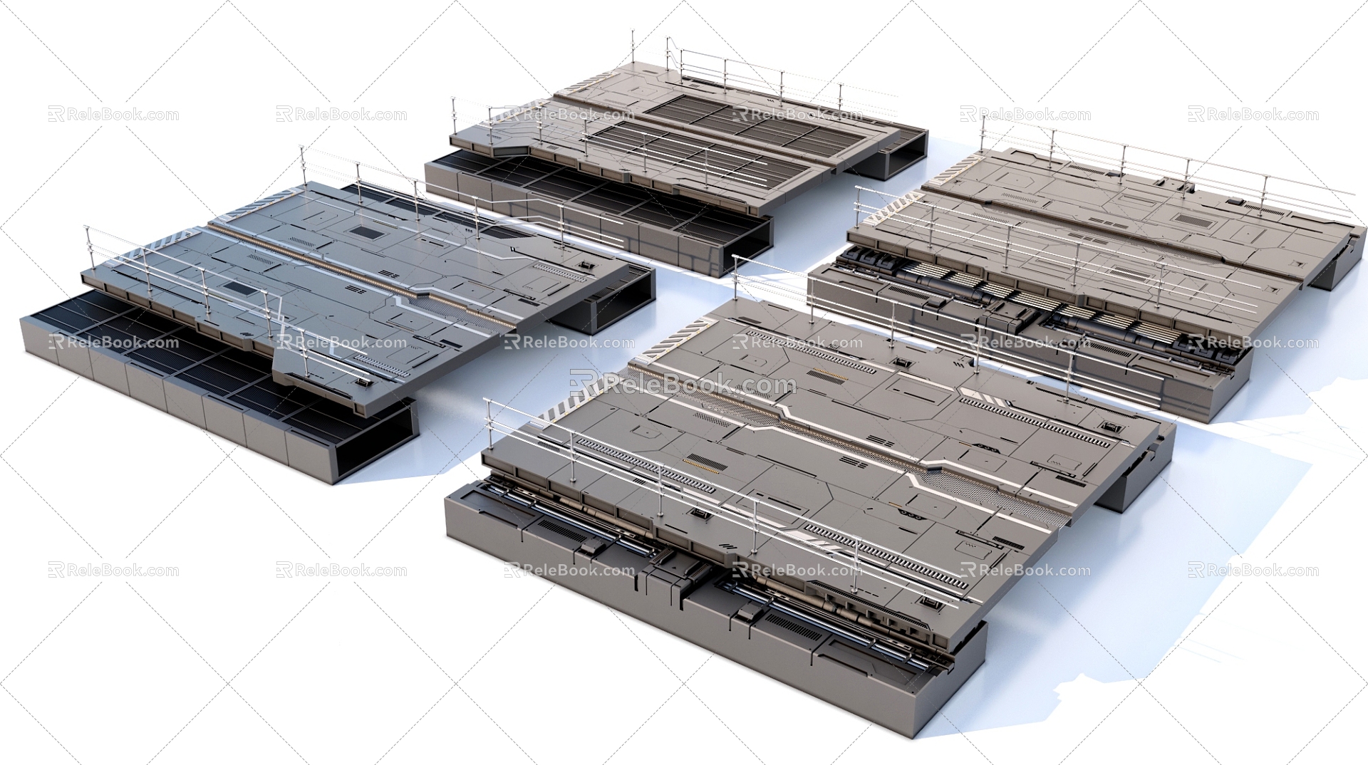 Sci-fi Panel Piping Assembly Equipment Pavement Deck 3d model