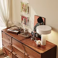 Decorative Ornament Set with Record Player Glass Cup Clock Lamp Photo Frames on Wooden Dresser