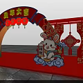 Chinese New Year Event Gate with Rabbit Characters Red Decorations Lanterns and Cloud Patterns 3d model